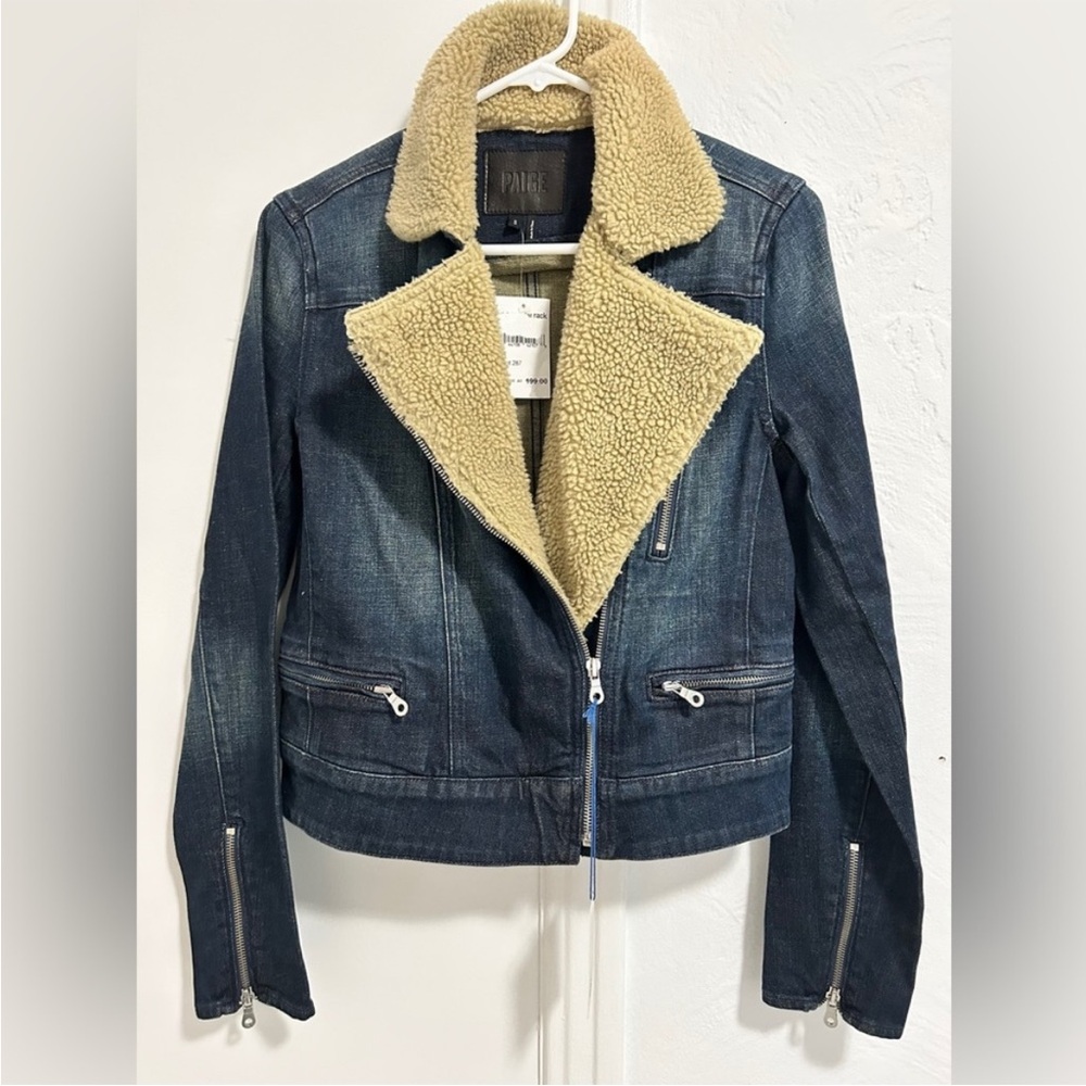 NWT Paige Sherpa Collar and Lapel Denim Jacket